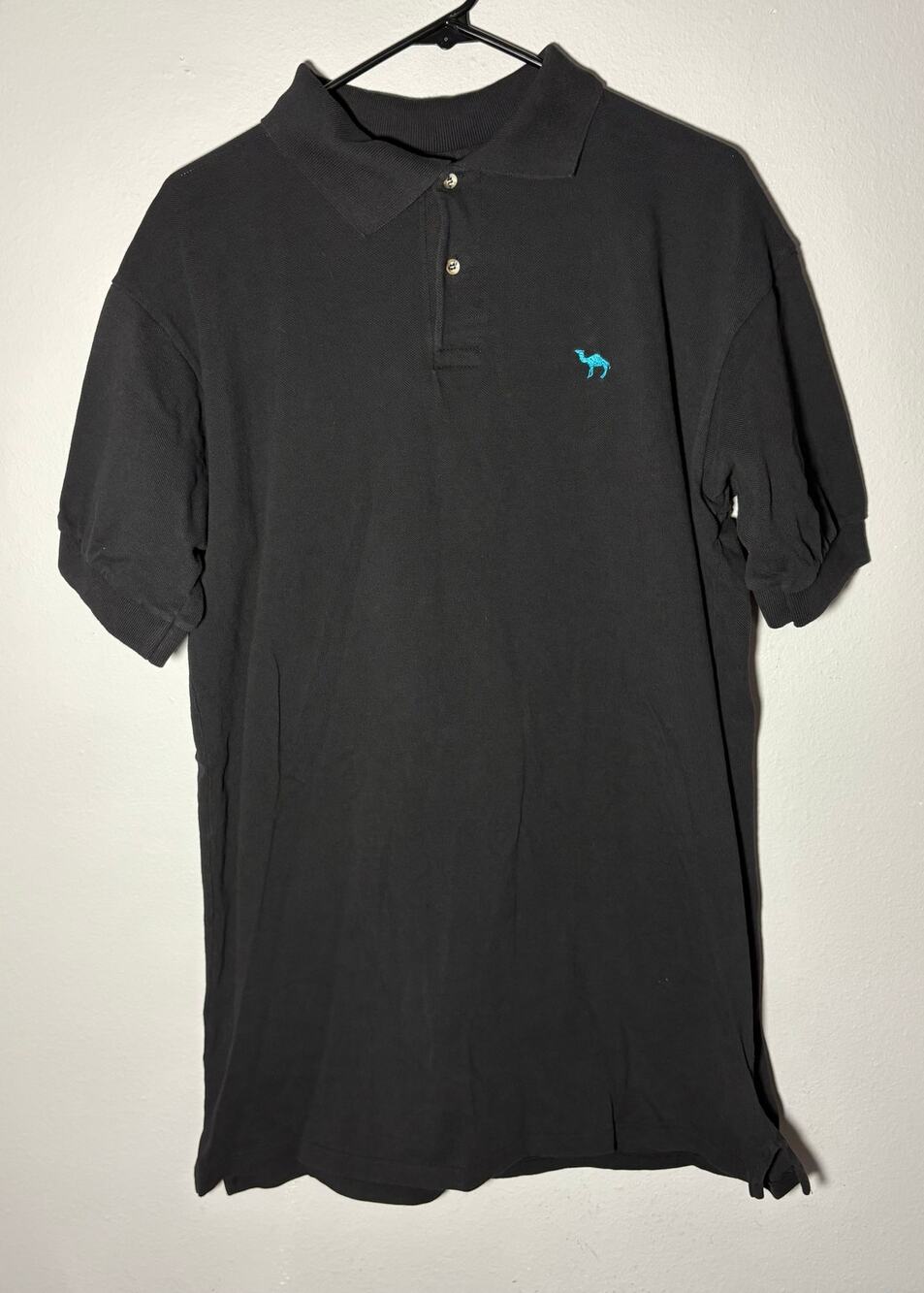 Vintage Camel Cigarettes Camel Cash Black Polo w/ Teal Camel Sz XL